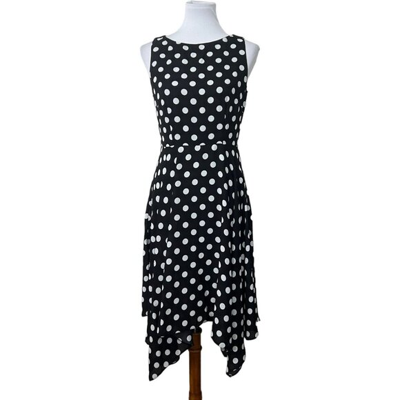 NWT Wallis Black White Polka Dot Sleeveless Bardot Dress Asymmetrical Hem 6 New - Picture 1 of 8